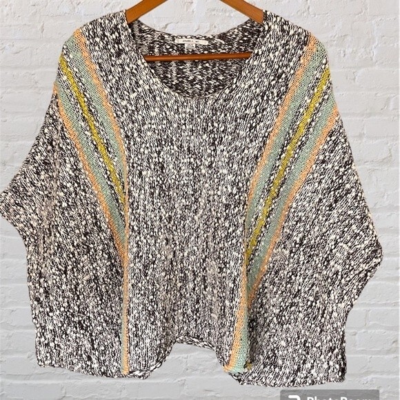 O’Neill Oversized Striped Knit Sweater Women’s XS/S Gray Multicolor Boho Top - Picture 9 of 14